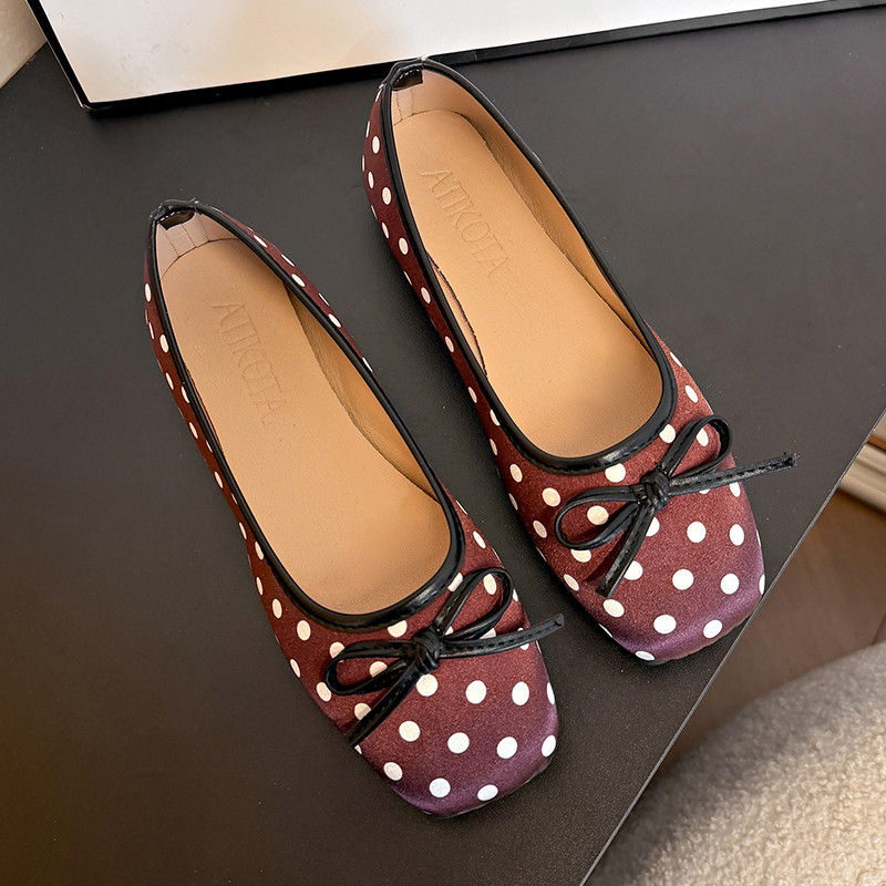 Atikota Nữ Đế Bằng Giày Nơ Chấm Bi Slip On Thoải Mái Thời Trang Nhẹ Đa Năng Hàng Ngày Giày Nữ