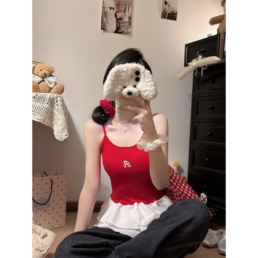 Milyfashion Ba Lê Phong Cách Thêu Chữ Cái Có Miếng Lót Ngực Sling Phong Cách Mới Niche Slim-fit Slimer Look Layered Hot Girl