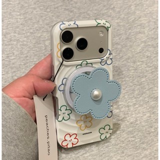 Sang Trọng Màu Trắng Dòng Hoa Từ Giá Đỡ Ốp lưng iPhone 17 Pro Max 16 15 14 13 Pro Max Chống Sốc Bảo Vệ Camera Ốp Lưng Cứng Chống Rơi