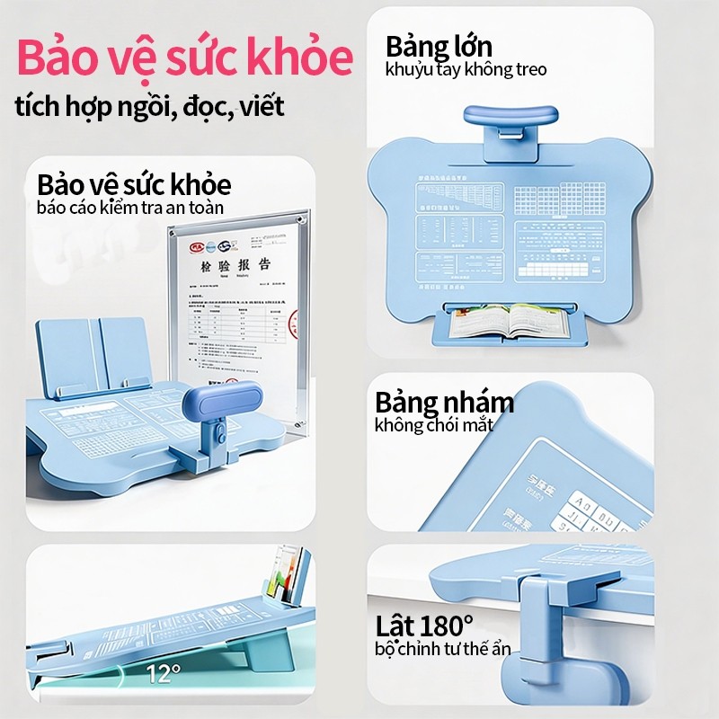 Bàn Học Chống Gù Chống Cận – Mặt Bàn Nghiêng Thông Minh Xoay 180° Cho Học Sinh