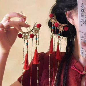 Kẹp tóc tua rua phong cách Trung Hoa, thiết kế cổ phù, phù hợp với mũ đội đầu Hanfu