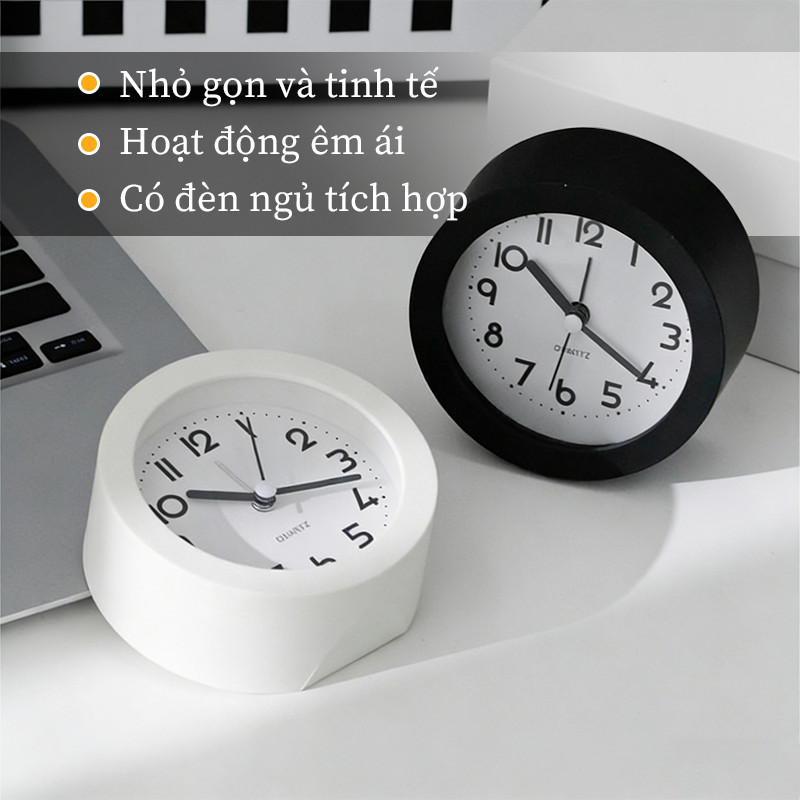 Đồng Hồ Báo Thức Để Bàn Phát Quang - Kim Trôi, Chuông Kêu To, Phong Cách Bắc Âu Đơn Giản, Có Đèn Led Trang Trí