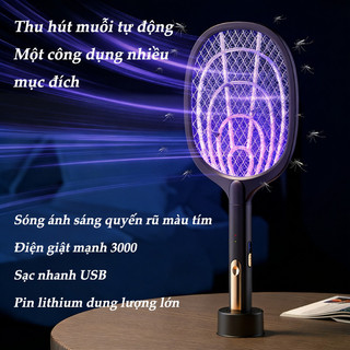 Vợt bắt muỗi tự động kiêm đèn muỗi 2 trong 1, sạc điện tiện lợi, chế độ thủ công & đèn tím, vợt diệt muỗi điện