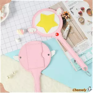 Túi đựng thẻ Đũa phép thuật ngôi sao CHEESELY, Vỏ thẻ da PU Anime, Chất lượng cao Dễ thương có cánh Bảo vệ xe buýt Thẻ tàu điện ngầm