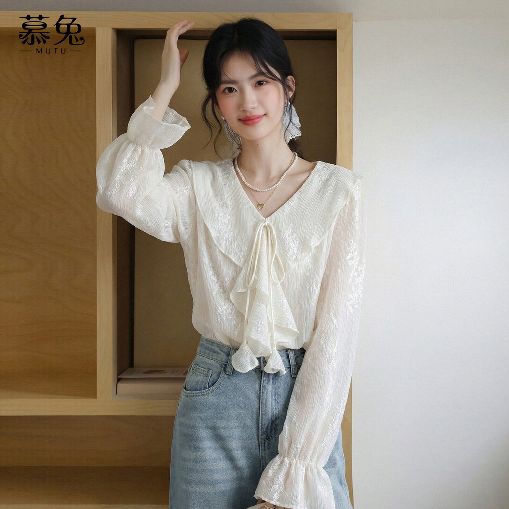 Mutu Áo sơ mi nữ Jacquard xù mùa xuân 2026 phong cách mới tinh tế