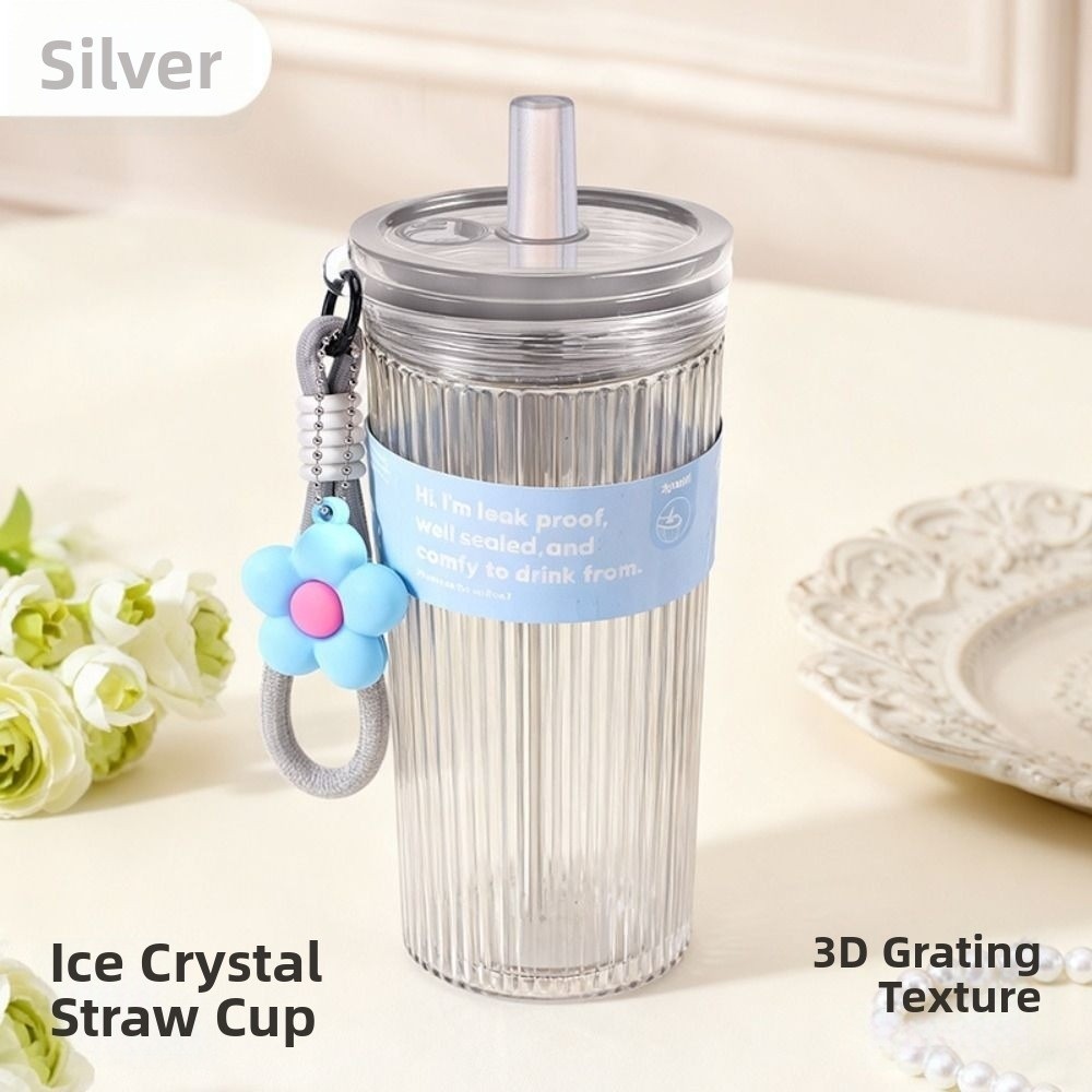 Cốc Rơm Nhựa Mùa Hè AWNGD, Cốc Nước Sinh Viên Chống Rò Rỉ Dung Tích Lớn 650ML, Di Động Có Nắp & Dây Treo Mặt Dây Chuyền Hoa Trong Suốt Cốc Uống Thể Thao Ngoài Trời