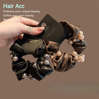 Cao Cấp Satin Đen Scrunchy Ngọc Trai - Phong Cách Tinh Tế và Bền Bỉ