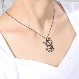 Dây chuyền thép không gỉ hình Kỳ Lân và Cáo, phong cách origami, phù hợp làm quà tặng