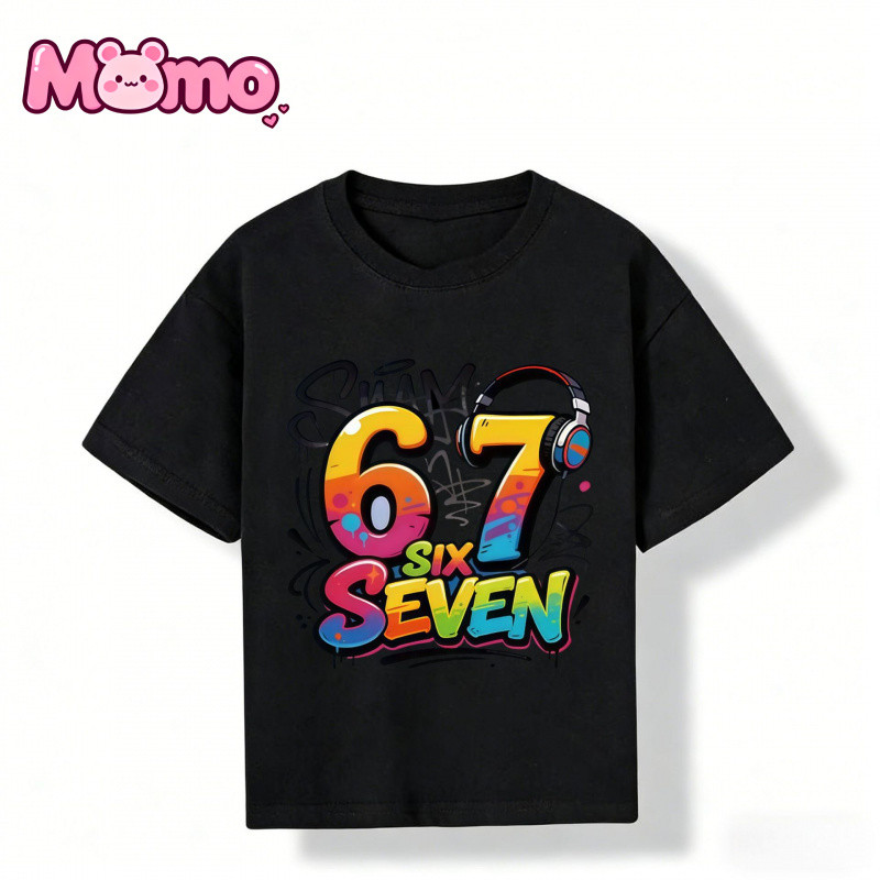 2026 Mẫu Mới SIX SEVEN 67 In Hình Dễ Thương Cổ Tròn Tay Ngắn Trẻ Em Cho Bé Trai Và Bé Gái