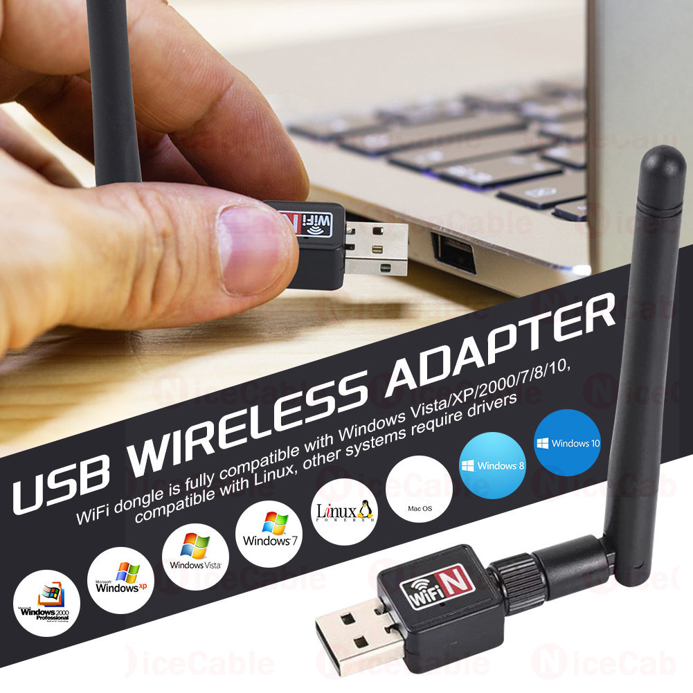 Bộ chuyển đổi WiFi USB băng tần 2.4G Bộ chuyển đổi WiFi không dây tốc độ cao 150Mbps Bộ thu WiFi cắm và chạy với Ăng-ten 2dB cho máy tính để bàn PC