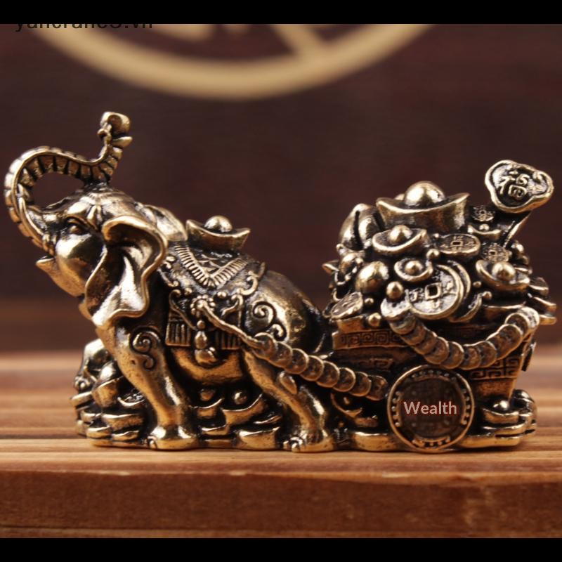 {YAN} Xe kéo voi bằng đồng thau có trang trí bát kho báu Trang trí phòng khách hiện đại cho không gian nghệ thuật {ya}