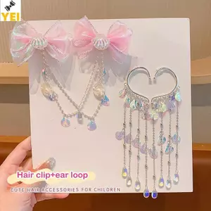 < YEI > Trẻ Em Dễ Thương Nàng Tiên Cá Công Chúa Ngọc Trai Viền Nơ Đầu Trước Dây Xích Kẹp Tóc Cổ Tích Phụ Kiện Tóc Mới