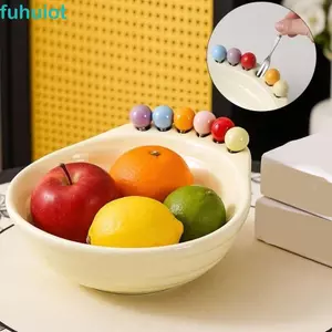 Bát có nĩa, Đĩa phục vụ họa tiết hình học trang trí, ABS dễ thương kèm nĩa trái cây, Đĩa ăn nhẹ dung tích lớn