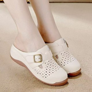 Dép đế nêm Baotou Dép nữ Slip-On rỗng thoáng khí