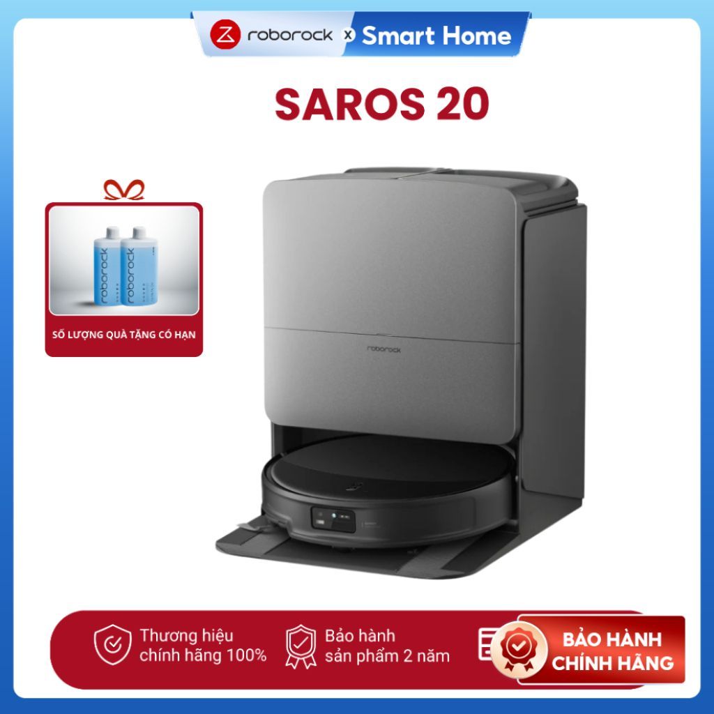Robot hút bụi lau nhà Roborock Saros 20 với lực hút 35000Pa, vượt ngưỡng kép, hàng chính hãng