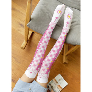 [Tất nữ oklife] Vớ in hình phong cách mỏng nữ phong cách Nhật Bản Lolita Anime dễ thương Over-the-Knee dài ống trắng nhung dài