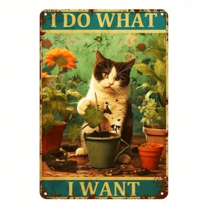 CIFbuy Vintage Cat Metal Wall Art, Dấu hiệu nhôm mộc mạc cho quà tặng trang trí sân vườn tại nhà