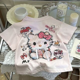Áo thun cho bé gái – Cotton in hình Kitty dễ thương, phong cách Hàn Quốc mùa hè