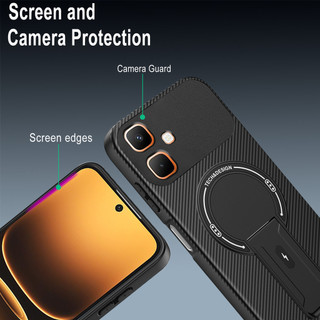 Dành Cho infinix Smart 20 4G / Smart 10 Plus / Spark Go 2 Ốp điện thoại Kết Cấu Sợi Carbon Mặt Sau Cứng Từ Tính Có Chân Đế Cạnh TPU Mềm Chống Sốc Mỏng