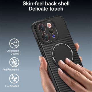 Dành Cho Vivo V70 5G Ốp điện thoại Sợi Carbon Kết Cấu Mặt Sau Cứng Từ Tính Có Chân Đế Mềm TPU Cạnh Chống Sốc Mỏng Bao