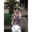 Áo sơ mi lệch vai hoa tím phong cách Hàn Quốc dành cho nữ mùa hè