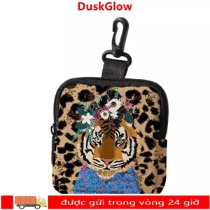 Ví đựng tiền xu DUSKGLOW, Ví in hình Tiger Leopard chống nước, Túi đựng tai nghe đa chức năng Mini