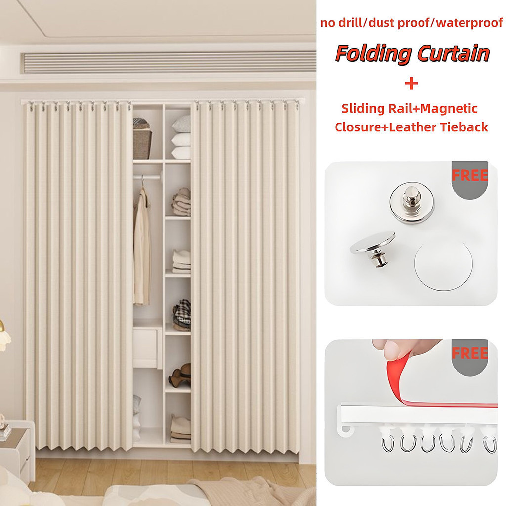 Rèm Accordion Chống Thấm Nước Không Rỉ Cho Tủ Quần Áo – Vỏ Gấp Có Bộ Đường Sắt, Tùy Chỉnh Để Ẩn Tủ Quần Áo, Màu Trơn Có Đóng Từ Tính
