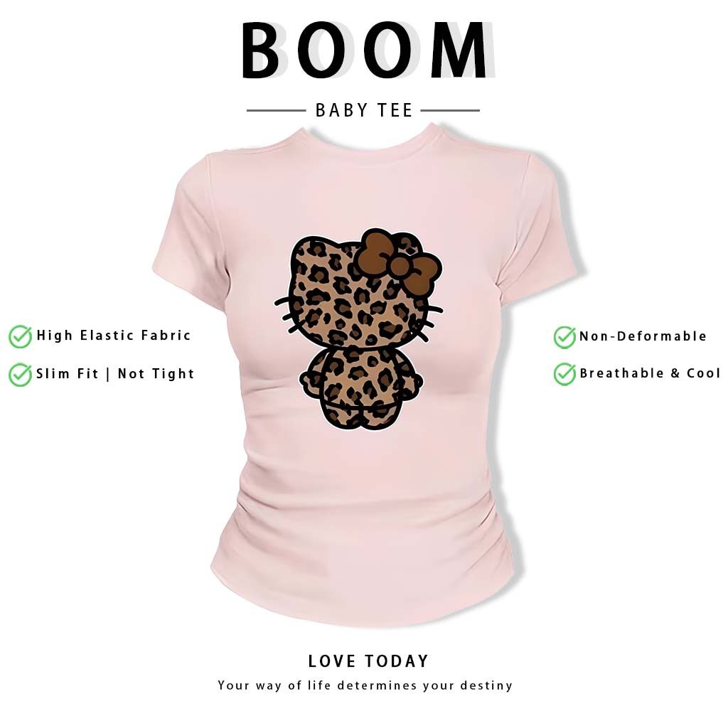 BOOM Áo Baby Tee Nữ Cotton Ôm Body-Áo Thun Ngắn Tay Y2K In Hình PhongCách Mùa Hè, Cổ Tròn Hàng Đầucách hàn quốc phongQ50