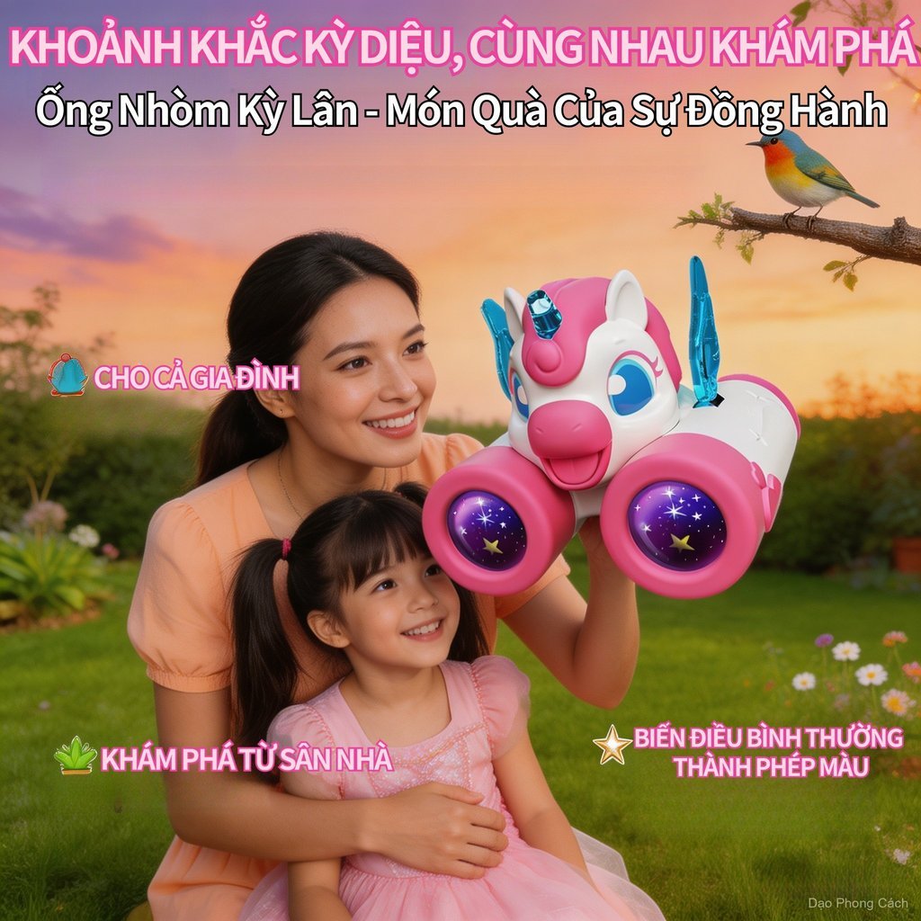 Ống nhòm trẻ em hình kỳ lân có cánh, cho bé thám hiểm sân vườn và du lịch, pin lâu, hộp đựng đẹp, dễ sử dụng