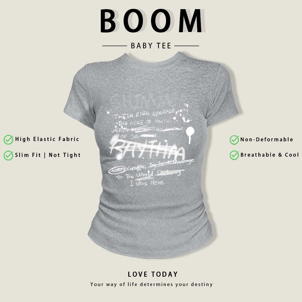 BOOM Áo Baby Tee Nữ Cotton Ôm Body-Áo Thun Ngắn Tay Y2K In Hình PhongCách Mùa Hè, Cổ Tròn Hàng Đầucách hàn quốc phongW77