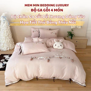 Bộ vỏ chăn ga gối phong cách dễ thương, đáng yêu dành cho bé Memminbedding Luxury họa tiết thêu nổi