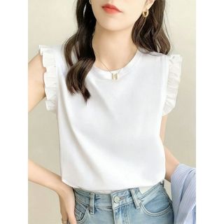 【Nên mua 】Áo thun nữ không tay viền cánh bướm trơn trắng, dáng rộng chất cotton mềm, phối đồ mùa hè
