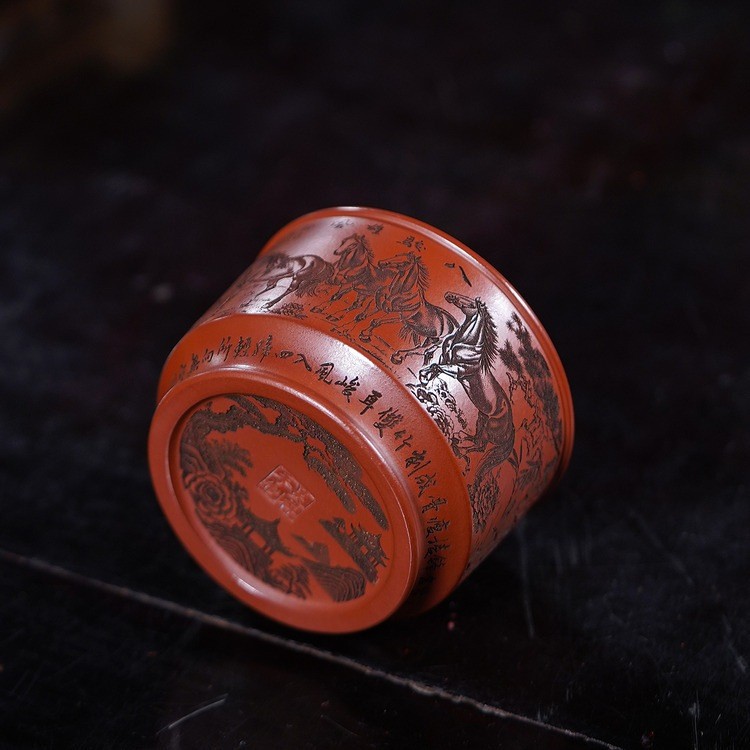 Chén Tử Sa Nghi Hưng Bát Tuấn Đồ Dùng Thưởng Trà Dung Tích 150 ml (Chén Chủ Nhân, Nguyên Khoáng Đại Hồng Bào)