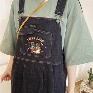 Gấu Thêu Váy Denim Màu Xanh Đậm Phong Cách Mới Hoạt Hình