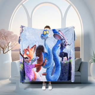 Chăn Flannel mềm mại, thoải mái và thoáng khí in hình một mặt Zootopia 2, Chăn giường ấm áp theo chủ đề hoạt hình, Thích hợp cho giấc ngủ và điều hòa không khí.