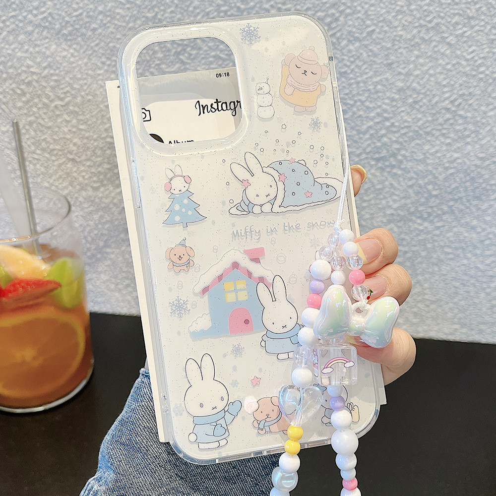 Ốp điện thoại Acrylic chuỗi thỏ mùa đông cho iPhone 17 Pro Max 16 15 14 13 Vỏ bảo vệ chống sốc