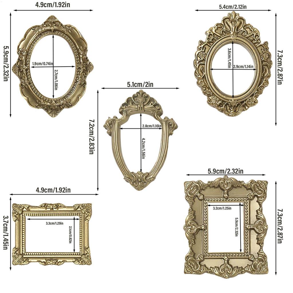 5 Chiếc Vintage Mini Khung Hình Nhỏ Cổ Nhựa Trang Trí Chụp Ảnh Cho DIY Trang Trí & Màn Hình Vintage Khung Vàng mueadsyvn