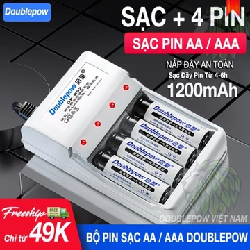 Bộ sạc pin AA/AAA DB02, Pin AA 1200mah Doublepow (hàng chính hãng) Pin Sạc Micro Không Dây - Pin Đồ Chơi Điện Tử - Pin