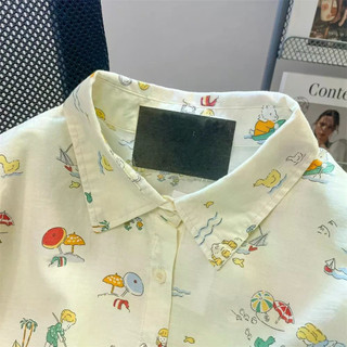 Áo sơ mi tay ngắn họa tiết hoạt hình xinh xắn, phong cách preppy phù hợp cả mùa hè và mùa thu