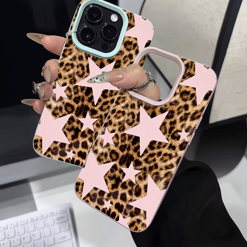 Ốp Lưng Tương Thích Cho iPhone 16 15 14 17 13 12 11 Pro Max 16e Cho iPhone XS Max X XR 8 7 Plus SE2020 2022 Da Báo In Hình Ngôi Sao Lichee Họa Tiết Silicon Chống Sốc