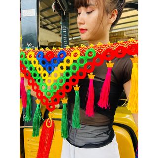 Rèm thổ cẩm trang trí kính lái xe ô tô tải, dài 2m5