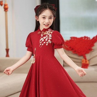 Trẻ Em Sườn Xám Đầm Đỏ Mùa Hè Trẻ Em Hoa Cô Gái Trang Phục Cưới Trẻ Em Phong Cách Trung Hoa Đầm 25.12.28