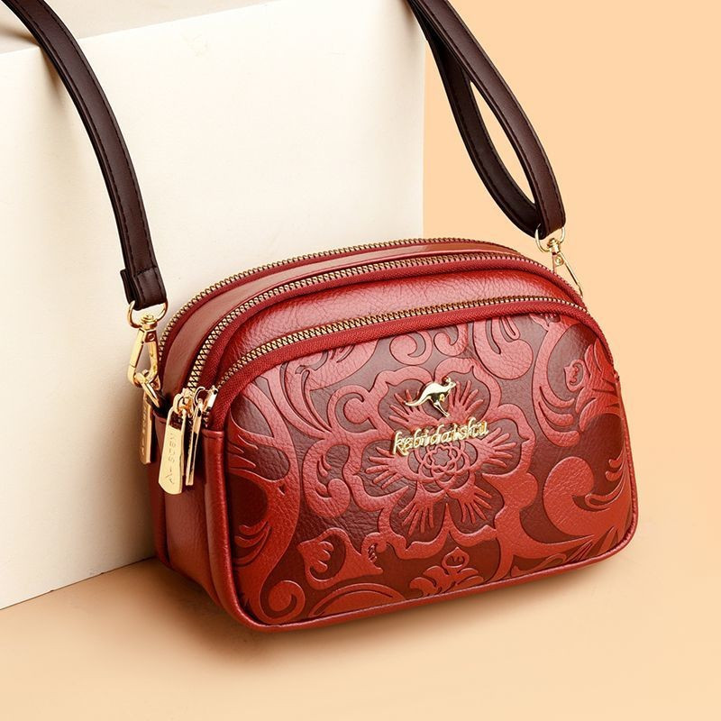 Authentic Women's Shoulder Bag New Women's Bag High-end Brand Women's Bag Embossed Ethnic Style Crossbody Bag Phone Mom Shoulder Versatile Middle-aged Women-&**