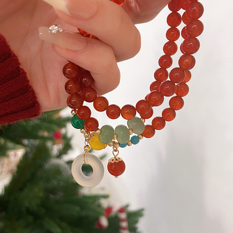 Vòng tay mặt dây chuyền Chalcedony mã não đỏ tự nhiên