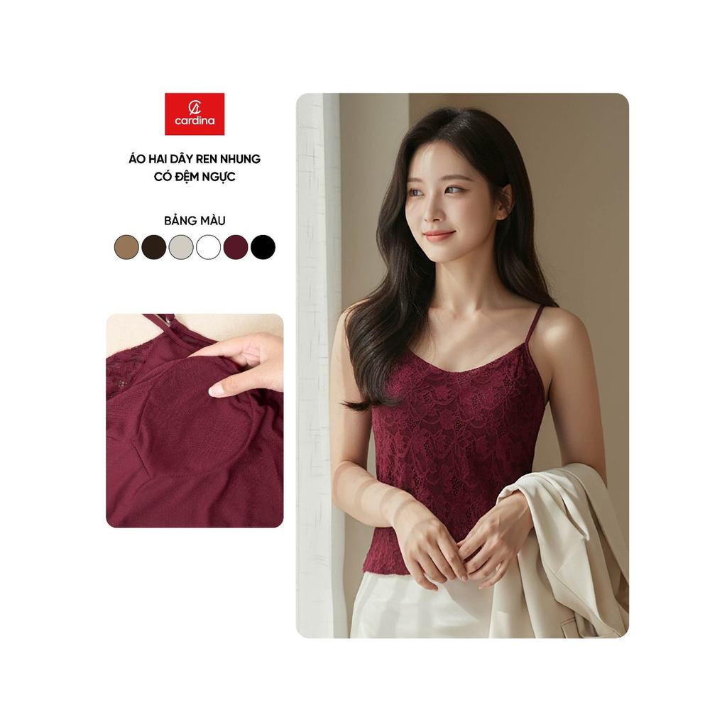Áo hai dây nữ CARDINA chất liệu ren nhung có đệm ngực 5AHD01