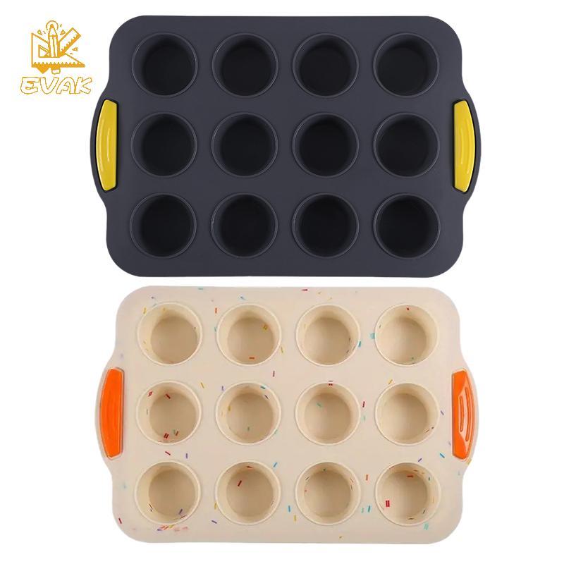Alittlesetrtu Silicone Muffin Chảo 12 Cốc, Khuôn Bánh Cupcake Chống Dính Tròn Có Tay Cầm, Khay Nướng Bánh Muffin, Bánh VN