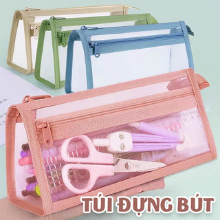 Túi Lưới Đựng Bút Đơn Giản, Túi Đựng Bút Dễ Thương Cho Học Sinh Trong Suốt Nhiều Ngăn
