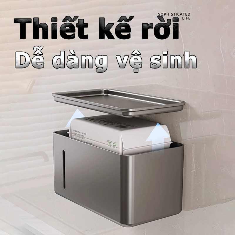 Hộp đựng giấy đa năng,chất liệu Nhôm hàng không,không cần khoan,tặng kèm keo,hộp giấy phòng tắm, có ba màu để lựa chọn