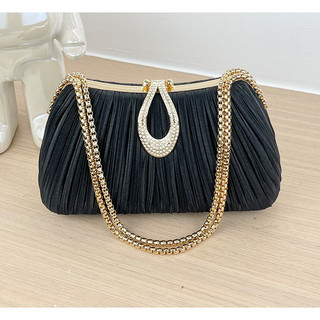 Túi xách mặc buổi tối xếp ly màu trơn-Thiết kế đơn giản, Trang phục dễ phù hợp, Thời trang sang trọng, Thích hợp cho cô dâu khi mặc Aude / Sườn xám trong đám cưới.