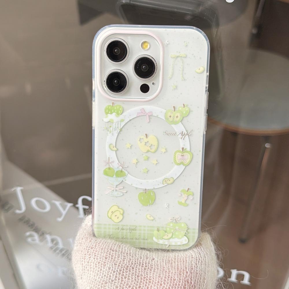 Ốp Lưng Cứng Tương Thích Với iPhone 13 14 14Pro 14ProMax 15 15Pro 15ProMax 16 16Pro 16ProMax 17 17Pro 17ProMax Ốp Nam Châm Họa Tiết Lưới Xanh